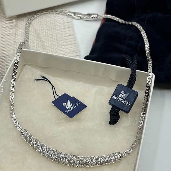 Swarovski Elements White Gold Plated Crystal Pave Bar Necklace, 16" - Picture 10 of 17